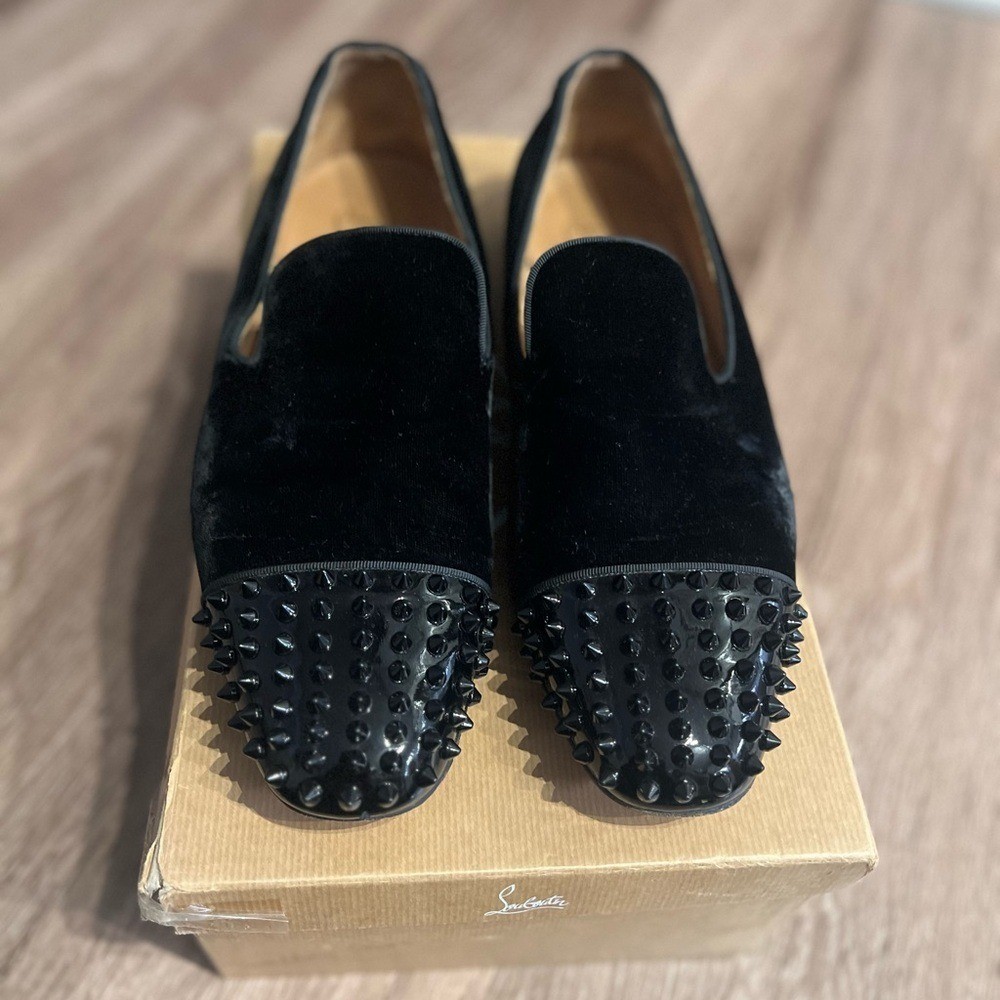 Christian Louboutin Dandelion Spikes Black Velvet Loafers 