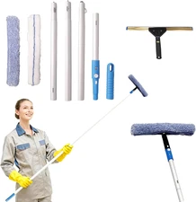 Window Cleaning Kit with 4.13ft Extension Pole - Professional Squeegee Set with