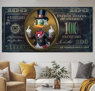 XXL LEINWAND BILD ER BIS 190x90x5 DAGOBERT-DUCK DOLLAR GELDSCHEIN WANDBILD COMIC