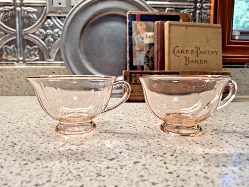 Vintage Pink Depression Glass Tea Cups. Easter treat cup Set of 2