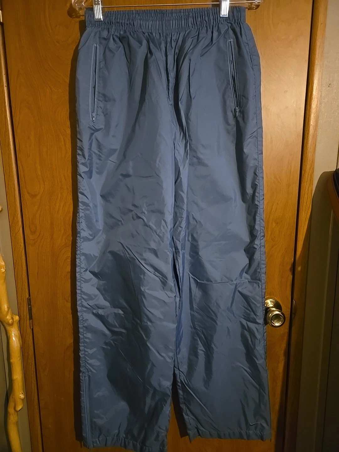 Vintage Nike Windbreaker Pants Mens Large Gray Drawstring Silver Tag Ankle Zip