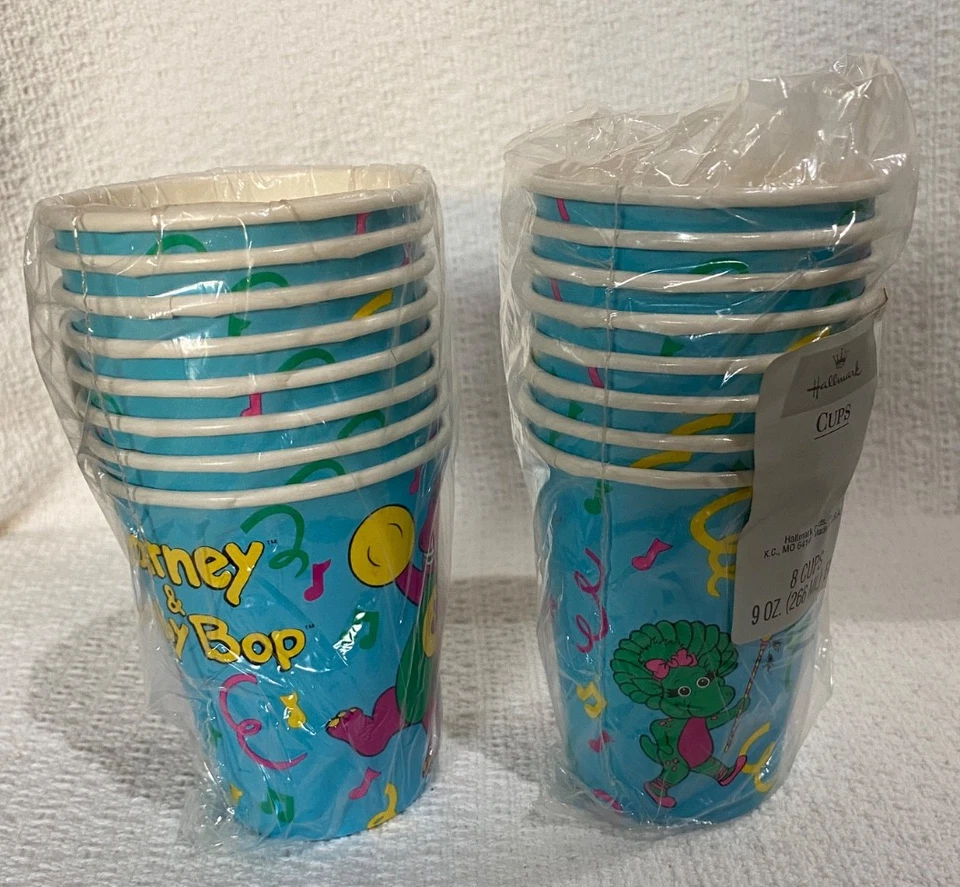 NOS Vintage 1993 Barney & Baby Bop 8 Cups 9 OZ  Each by Hallmark Set of 2 - Image 3 of 4