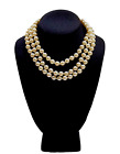 Triple Strand Off White Faux Pearl Knotted Necklace with Gold Tone Clasp 15 Inch