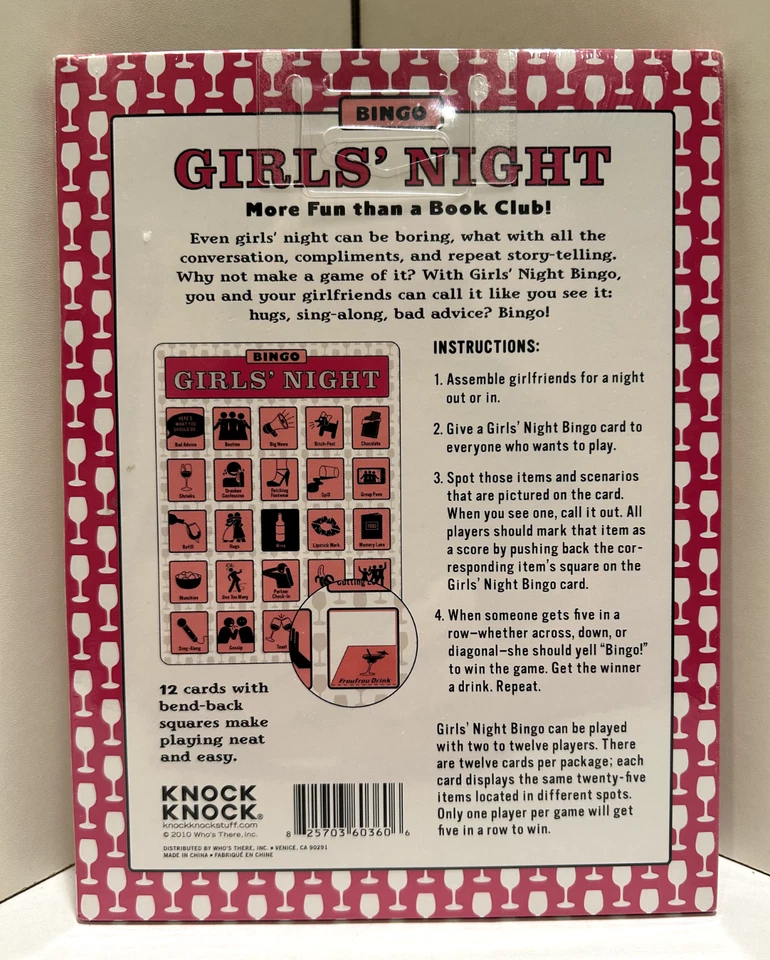 Bingo NEW Sealed 12 Cards Girls' Night Bingo Game Party Novelty Gift Knock Knock - Image 2 of 3