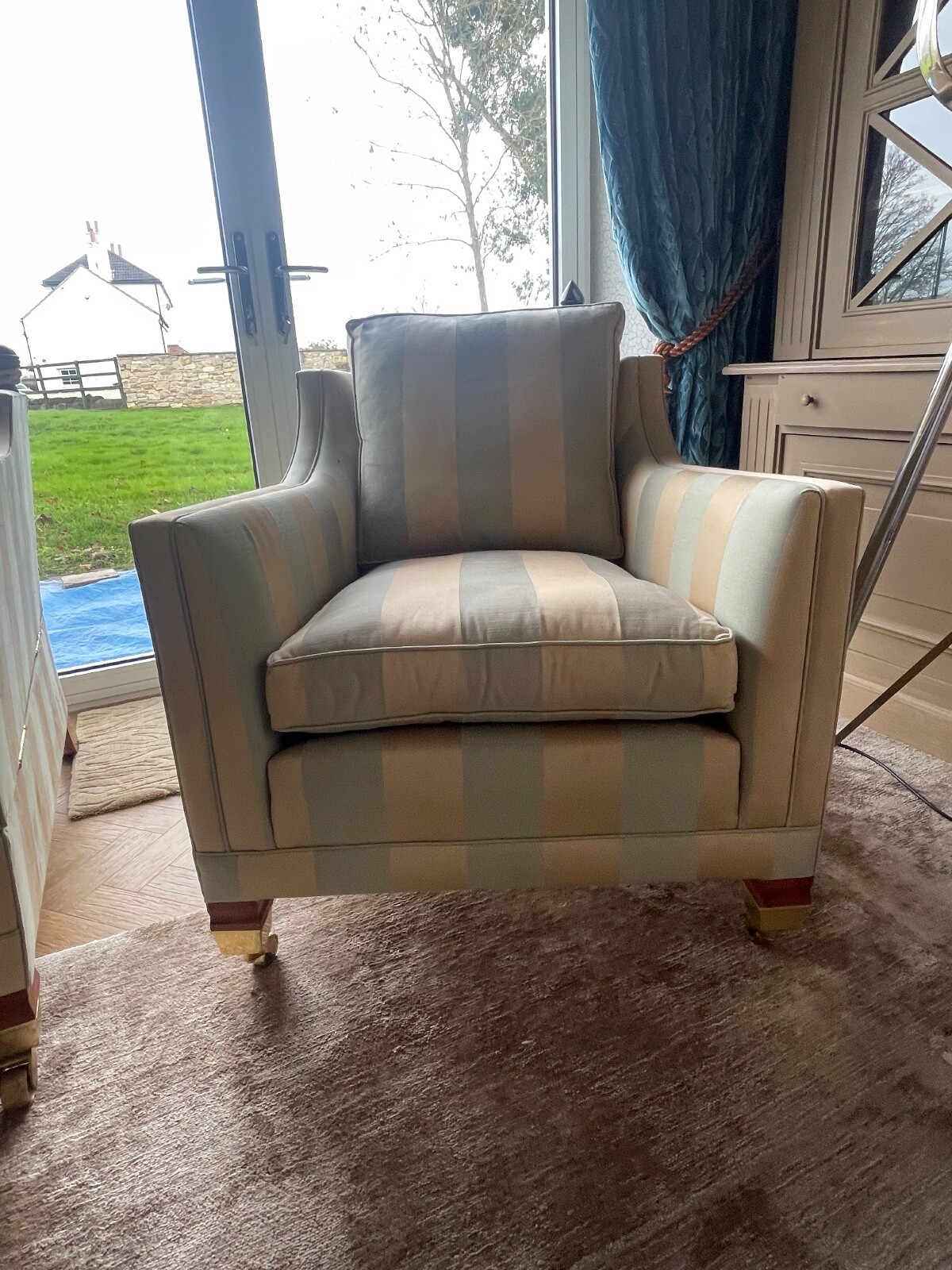 Duresta Trafalgar 3 seater gold & Duckegg classic stripe armchair rrp £