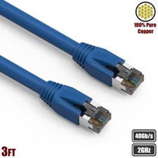 3FT Cat8 RJ45 Network LAN Ethernet Patch Cable S/FTP Copper Wire 2GHz 40Gb Blue
