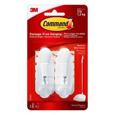 3M 4-Packs Command Medium Wire Hooks Adhesive Holds 3 lb Indoors 17068 White, 2.60 per strip