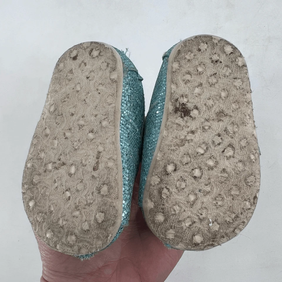 Tom’s Azul Brillante Brillo Alpargata Zapatos Sin Cordones Talla 3 Bebé Little Frozen Foto 4 de 4