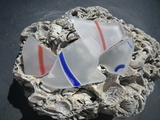 Sea Glass, Set of Clear with Cobalt Blue and Red Stripes