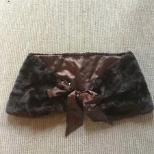 Faux Fur Stole Shawl Wrap Brown Satin Tie Ribbon Closing Lined NWT