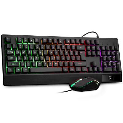 Rii RK400 RGB Gaming Keyboard and Mouse Combo ,Wired Mechanical Feel 3-LED Ba...
