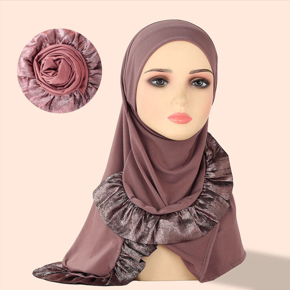Women Fashion Flounce Turban Dubai Head Scarf Muslim Flower Shawls