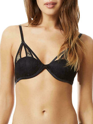Bluebella Bailey Plunge Bra Lightly Padded Black Cage Bondage Bra .