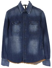 Chemise Nudie Pour Homme Petite En Mélange De Lin Bleu Denim Décoloré