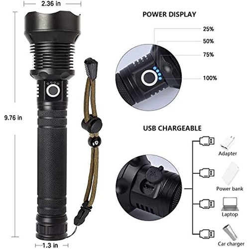Super Bright LED Flashlight White Laser Zoom Rechargeable Torch Outdoor Lighting - Picture 6 of 17