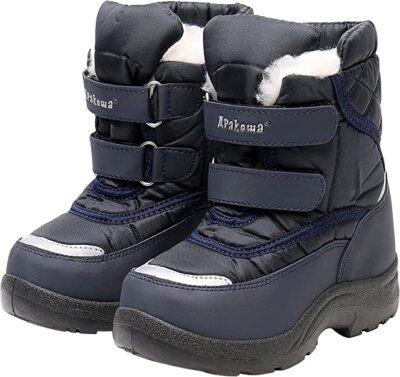 Apakowa Girls Boys Fur Lined Winter Warm Snow Boots Blue Size 6 Toddler