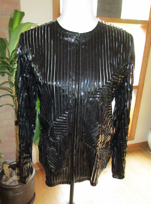 Laura Ashley Black Striped Faux Leather Sheer Blazer Jacket Top