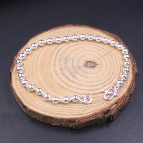 Pure S999 Fine Silver 999 Chain 4mm Smooth Beads Link bracelet 5-6g 7.5inch - Picture 3 of 4