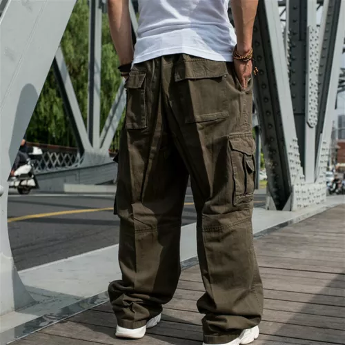 Men Baggy Pants Loose Cargo Trousers Hip Hop Pocket Dance Casual Big Size Pants - Picture 8 of 21