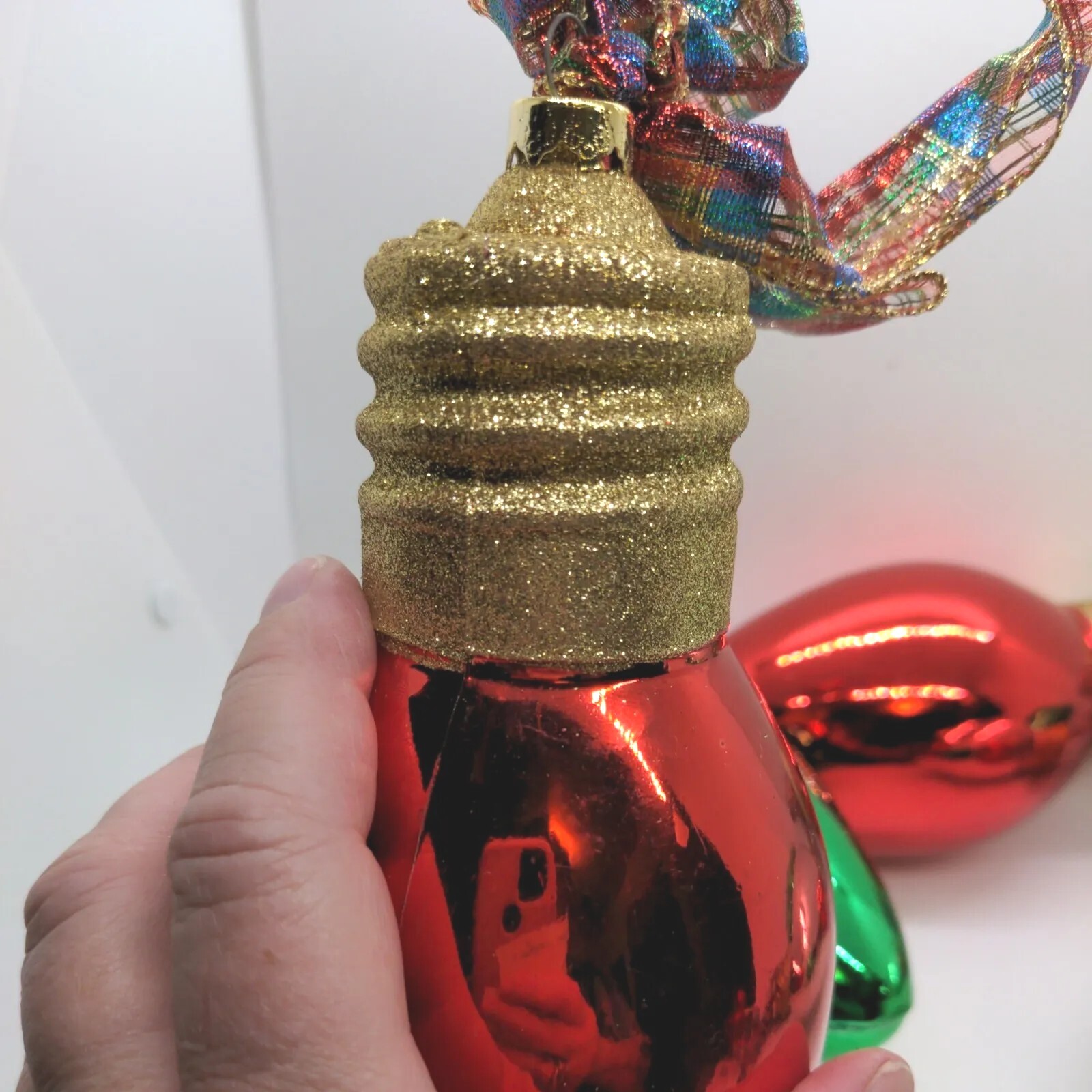 Giant Plastic Christmas Light Bulb Ornaments Lot of 5 Red Green Silver