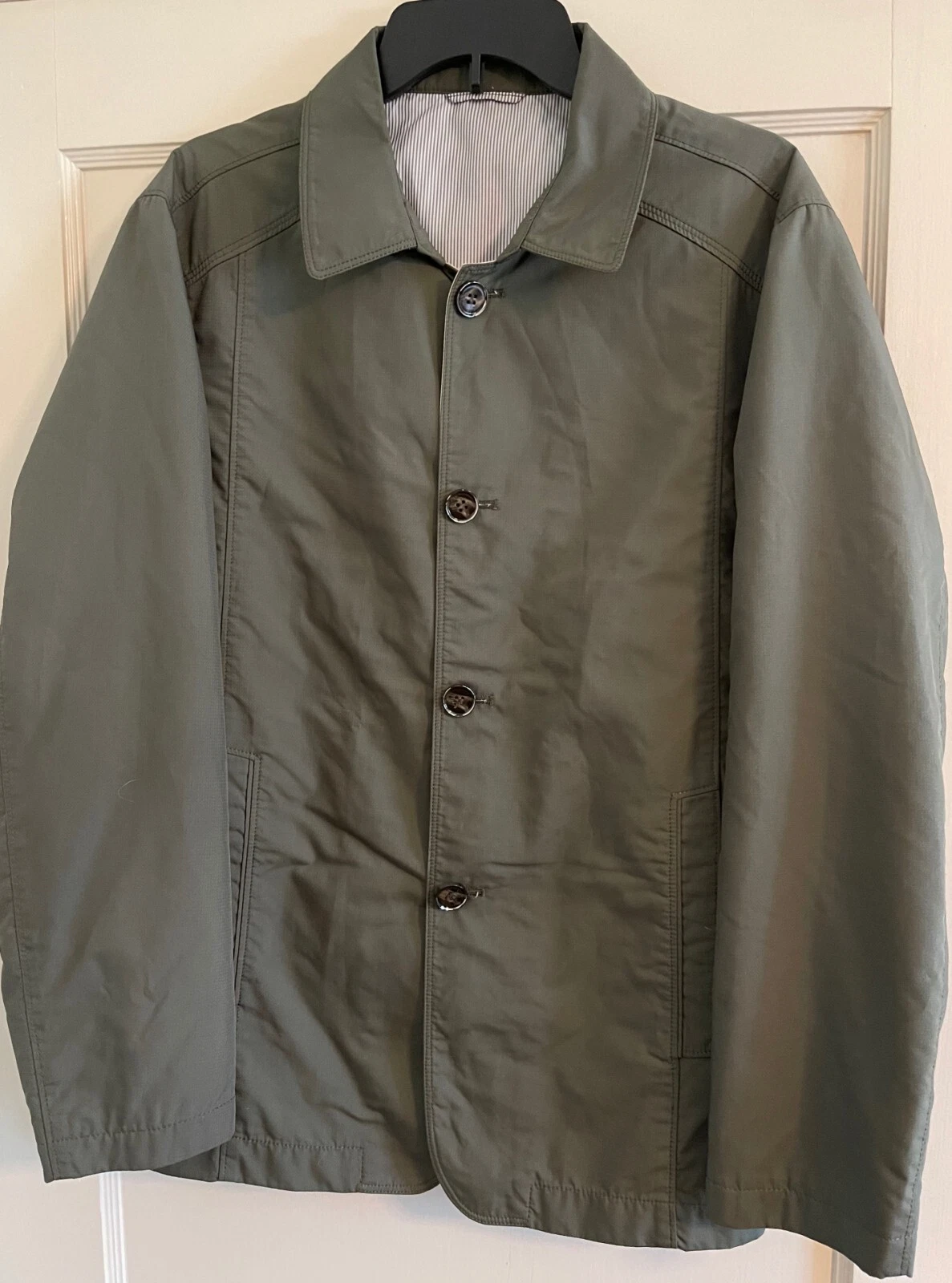 AULENSACHY, MEN'S SOFTSHELL BUTTON FRONT JACKET, OLIVE GREEN, MEN'S 44/45, EUC