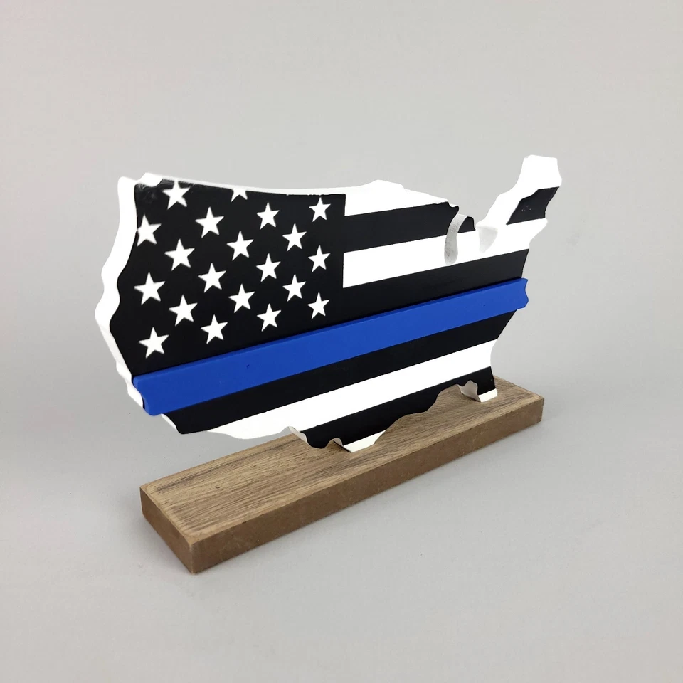 American Flag Wooden Tabletop Standing Sign Thin Blue Line USA  8x5"  - Image 4 of 4