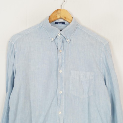 GANT THE LINEN Men Shirt Size M Regular Fit Blue Button-Down Collar - Picture 3 of 10