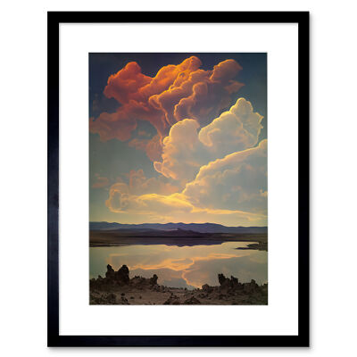Vintage Style Atmospheric Cloud Reflections Lake Framed Art Print Picture 12X16