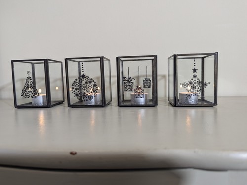 Set of 4 x Christmas Tea Light Holders Glass Metal James Brindley Harrogate - Picture 6 of 24