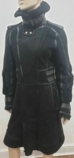 Belstaff Black Suede Leather Shearling Fox Fur Lined Winter Jacket Coat 42 Uk10
