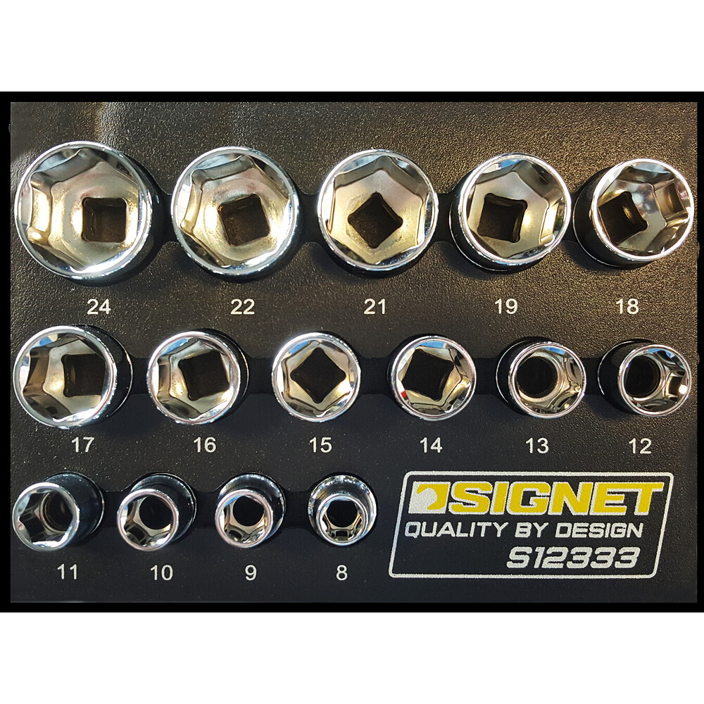 3/8"" Drive Metric Socket Set 8-24mm Standard 6 Point Signet S12333 in EVA Foam