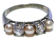 DESIGNER D STERLING SILVER FAUX PEARL  CZ STACKING STACKABLE RING SIZE 7.25