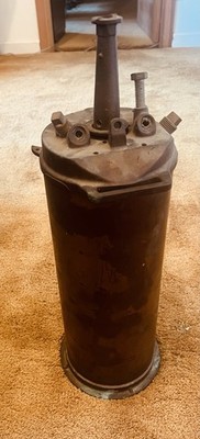 Antique Solid Bronze Fire Suppression Tank - Industrial Extinguisher & Nozzle