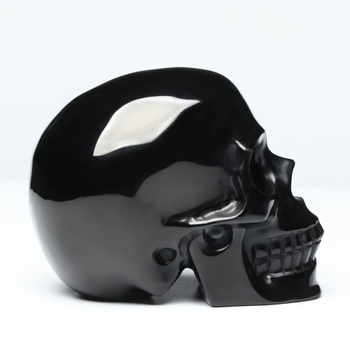 5''Natural Black Obsidian Crystal Skull Head Hand Carved Reiki Healing Stone ... - Picture 7 of 8