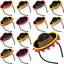 12 Pcs Mexican Fiesta Mini Sombrero Hats Headbands - Cinco De Mayo Decorations,