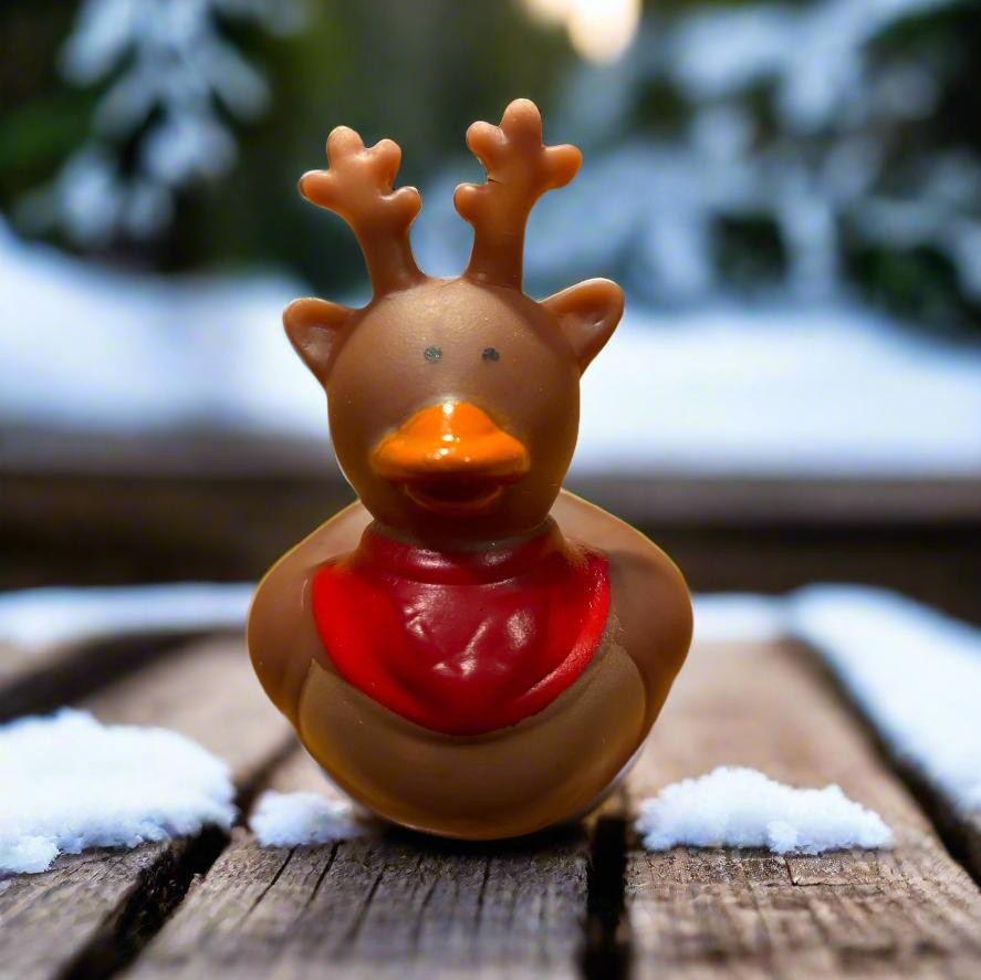 Festive Reindeer Rubber Duck for Holiday Bath Fun  
