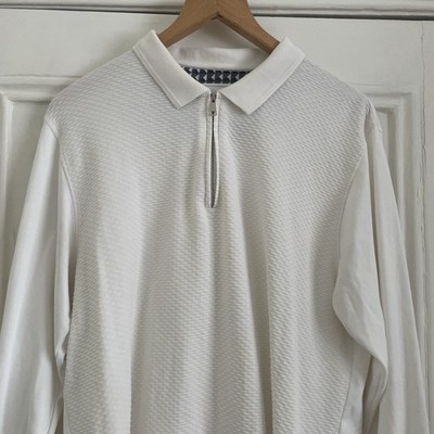 Denim & Flower Ricky Singh weiß Waffel Langarm Top - Größe XL - Kragen