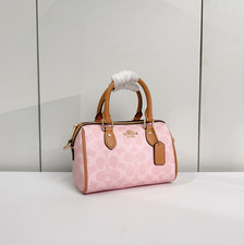 Coach CEK79 Mini Rowan Crossbody Bag In Signature Canvas Powder Pink Brown NWT