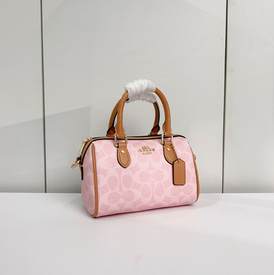Coach CEK79 Mini Rowan Crossbody Bag In Signature Canvas Powder Pink Brown NWT