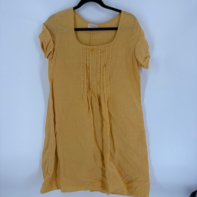 #ad Kleen USA Made Linen Dress Womens Medium Short Sleeve Casual Yellow Career $19.99