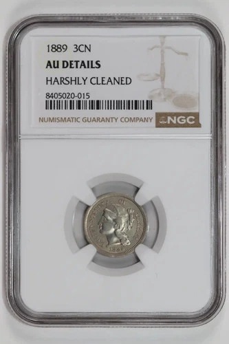 1889 THREE CENT NICKEL NGC AU DETAILS