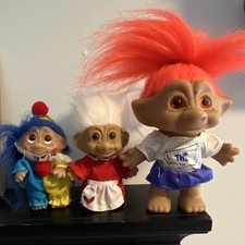 Vintage 1990s Troll Doll Lot of 3 Ace Novelty THS Cheerleader Clown White Hair