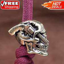 Revolver Skull Head Brass Knife Bead EDC Paracord Lanyard Outdoor Charm Pendant