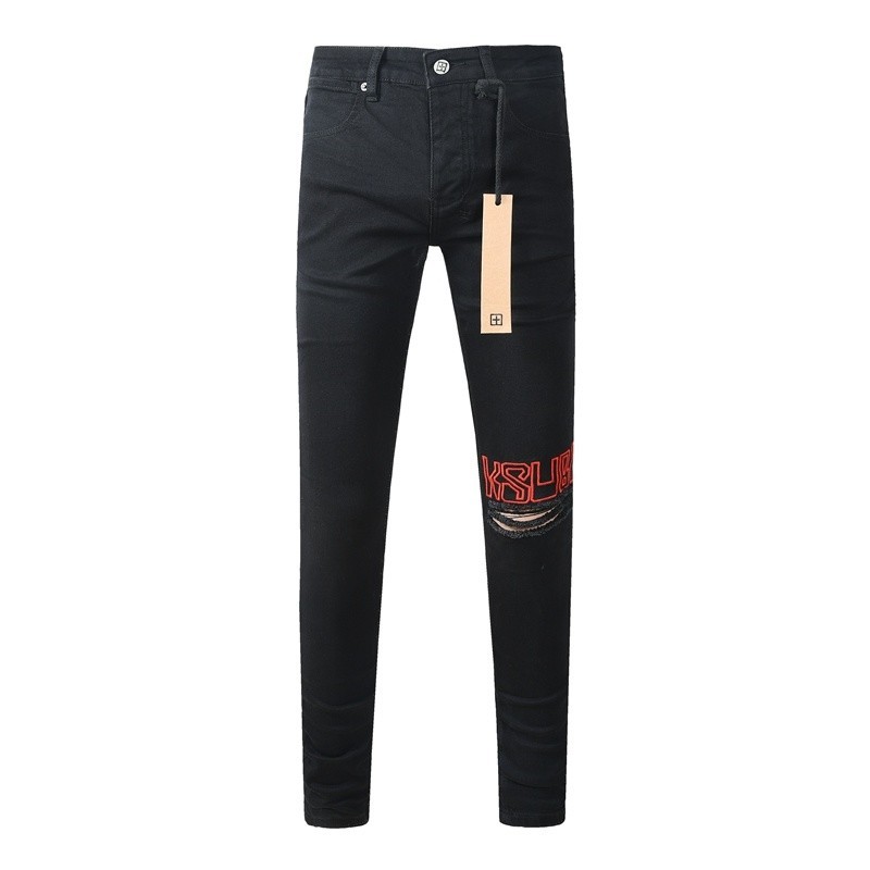 Ksubi Black Jeans with Red Graphic Logo & Signature Back Pocket
