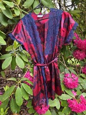 Vintage Vanity Fair Silky Lace Robe Floral Red Blue Purple Lingerie Medium USA