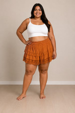 Wild Fable Skort Women M Burnt Oranje Boho Cotton Lace New Whit Tag
