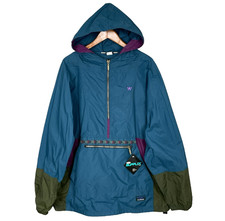 VTG LL Bean Embroidered Trim Pullover Anorak Jacket Mens XL Teal Hood Outdoor