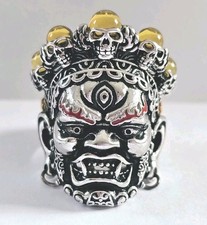 Mahakala Buddha Gott Ring Silber s925 Skull Bernstein Glauben Glück Mantra, Neu