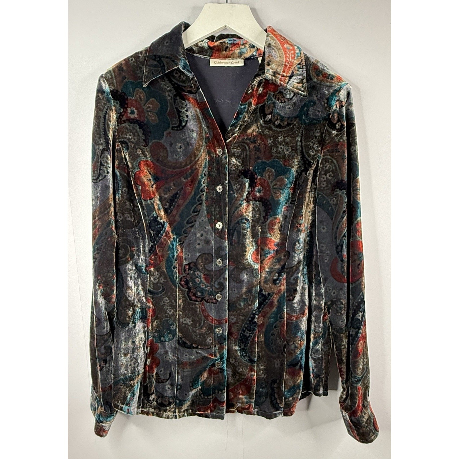 Coldwater Creek Velvet Button Up Top Womens Size … - image 1