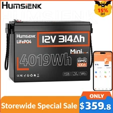 Humsienk Bluetooth 12V 314Ah 300Ah LiFePO4 Lithium Battery Solar Trolling motor